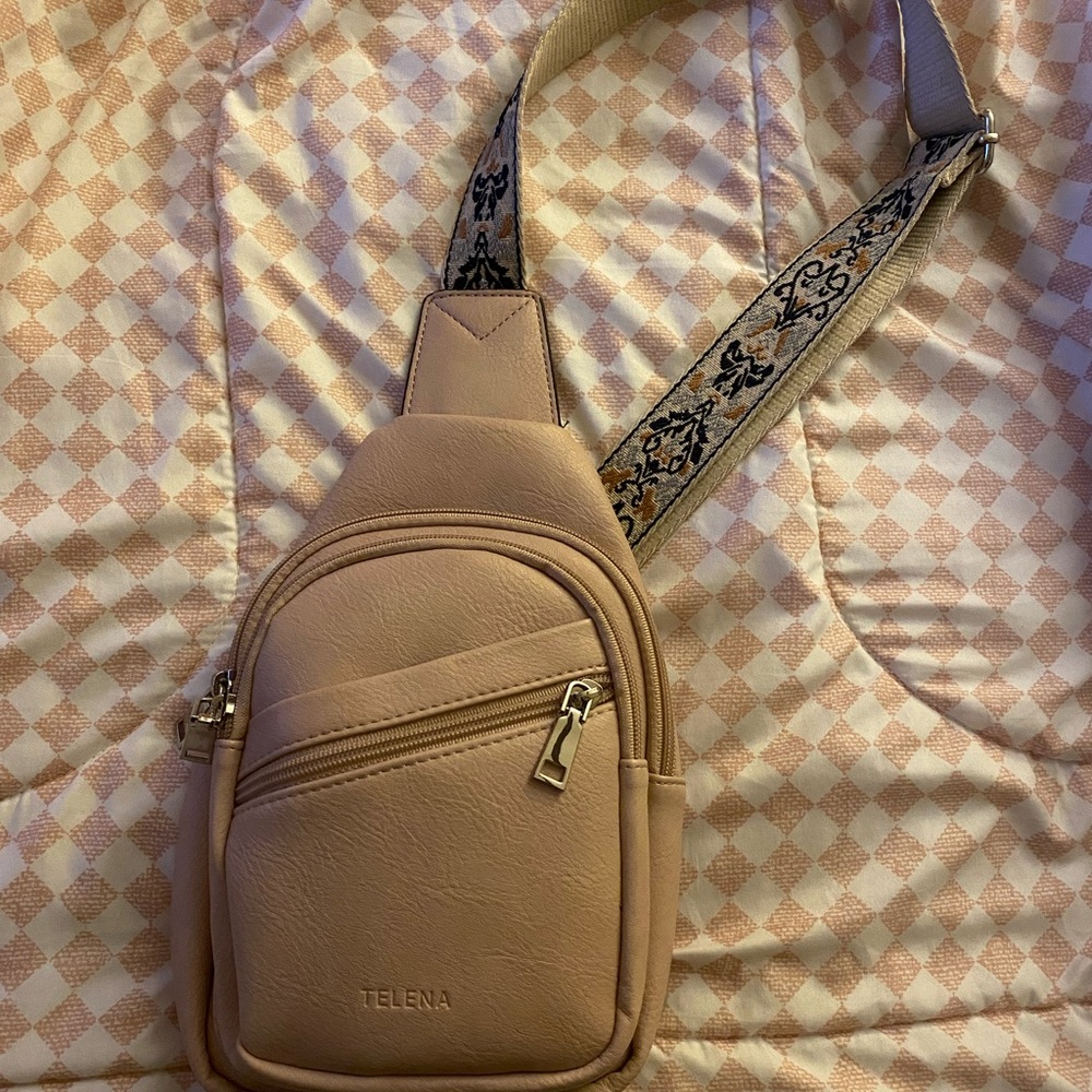 Telena pink Crossbody Bag with Patterned Strap